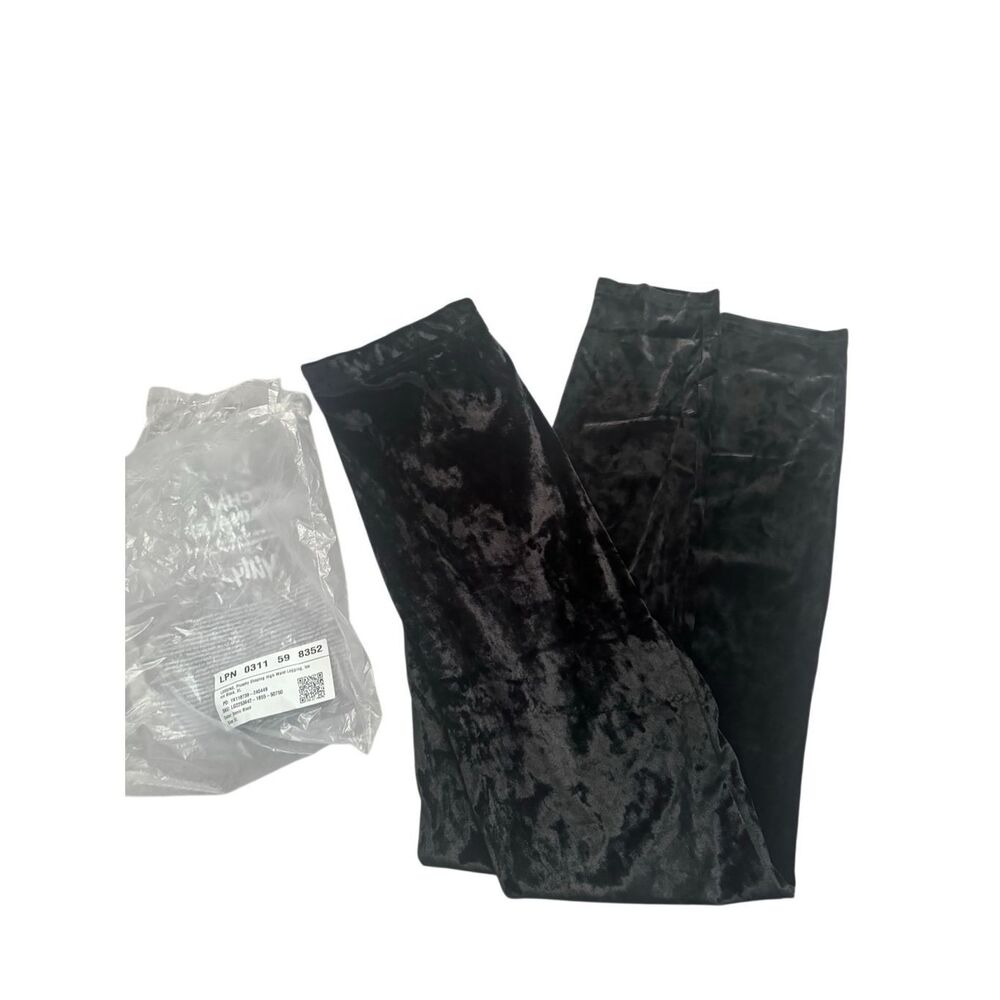 Yitty Womens Crushed Velvet High Waisted Plusshy Shaping Leggings Black XL NWT